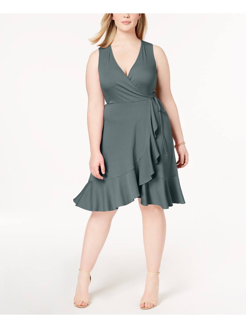 Soprano Womens Plus Size Ribbed Ruffle Faux Wrap Dress Size 1X